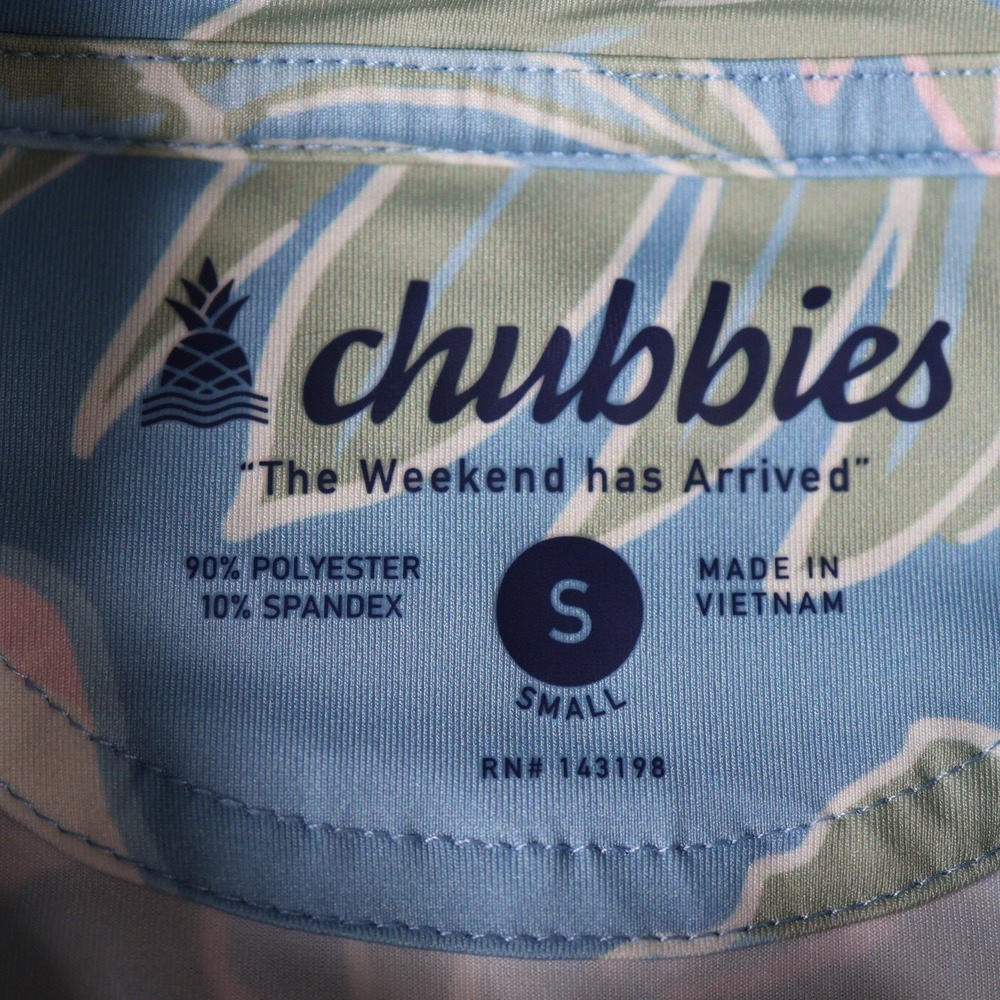 Chubbies Polo Shirt Mens Small Blue Green Tropical Floral Print Golf Stretch - Picture 7 of 8